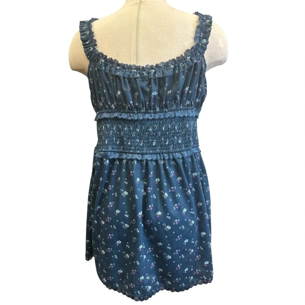 For Love and Lemons Lola Pointelle Floral Lace Mini Dress Blue Cottagecore XL